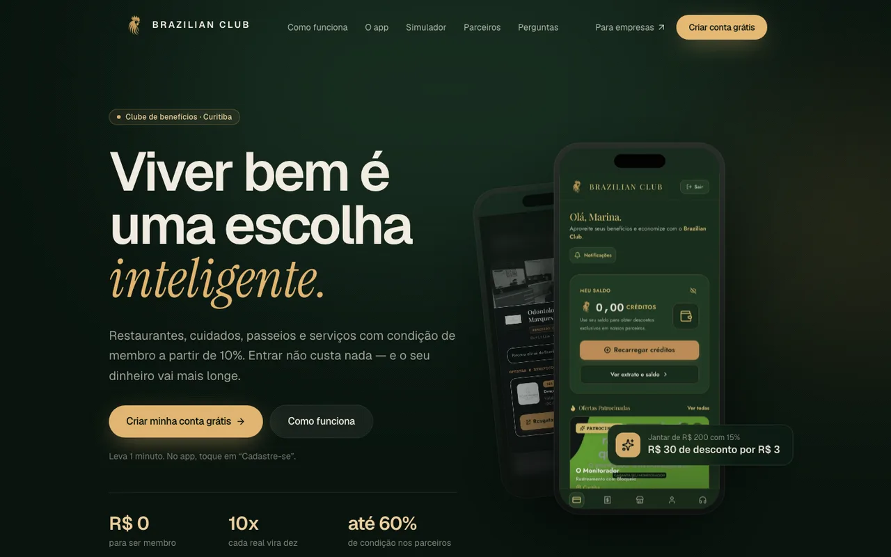 Página inicial do site Brazilian Club