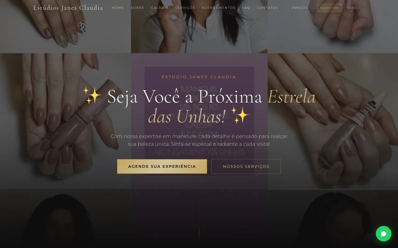 Página inicial do site Estúdios Janes Claudia